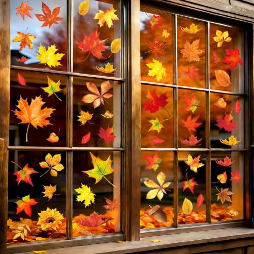 Whaline Fall Window Clings - 6 Sheets Maple Leaves Decor