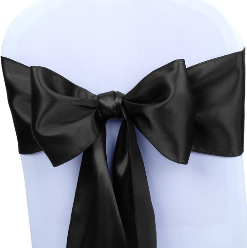 Babenest Satin Chair Sashes - 50 Pcs Upgraded Chair Ribbons & Bows for Weddings, Parties & Events | Black