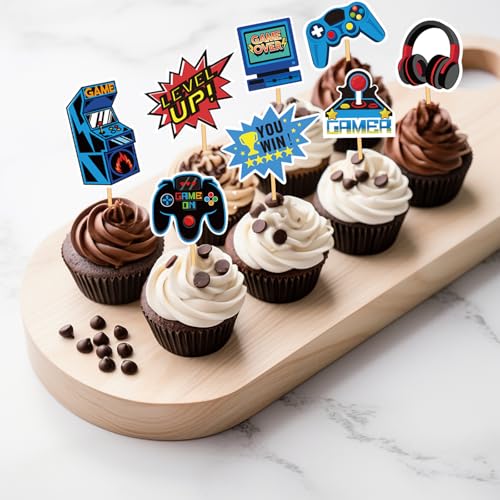 32PCS Video Game Cupcake Toppers - Gamer Birthday Party Cake Decorations
