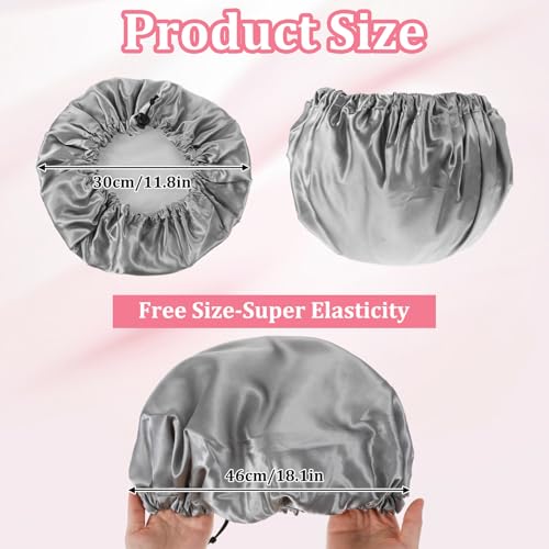 Reusable Shower Cap for Women, Waterproof Double Layer PEVA Bath Cap with Adjustable Drawstring