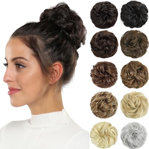 Rose Bud Dark Brown Messy Bun Hair Piece Curly Updo Scrunchie Extension