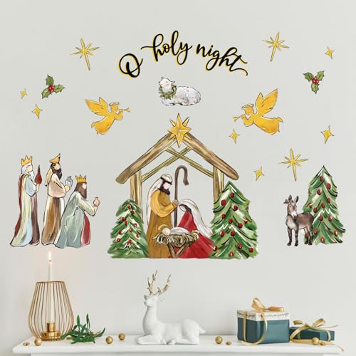 Nativity Christmas Wall Decals - Religious Holiday Stickers for Home & Retail