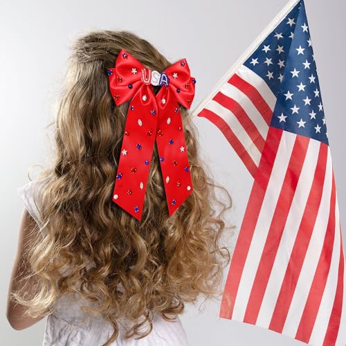 4th of July Hair Bow Clip Red White and Blue Patriotic USA Ribbon