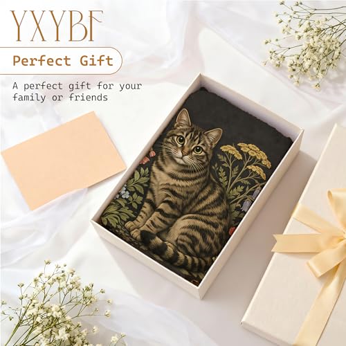Vintage Floral Tabby Cat Kitchen Towels - 16x24 Inches, Artistic Design