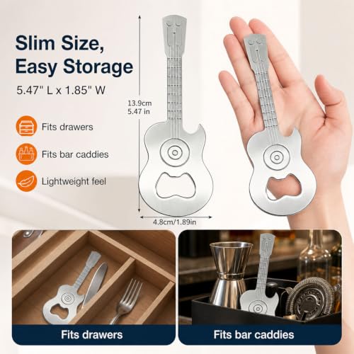 Guitar Shaped Stainless Steel Bottle Opener - 2 Pack Gift Set