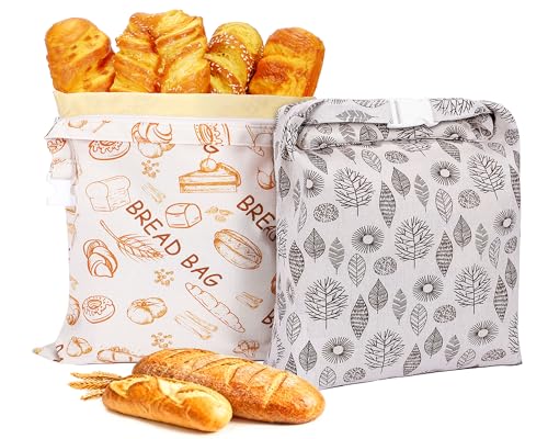 Senbowe Reusable Beeswax Bread Bags 17x13 Inch XL - Beige & Grey, Large Linen Storage with Zipper for Sourdough & Homemade Bread