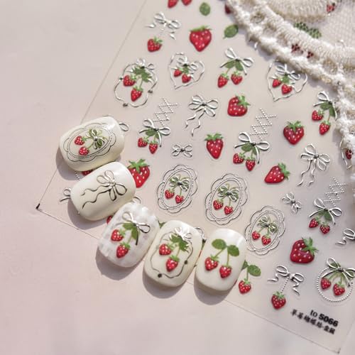 5D Strawberry Nail Art Stickers Self-Adhesive Bow Heart Decals