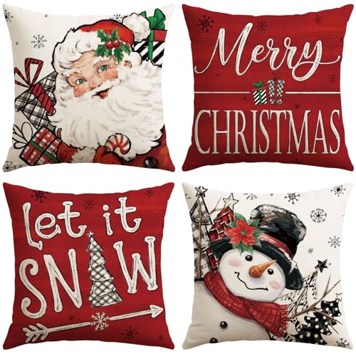 Merry Christmas Throw Pillow Covers 18x18 Inch Set of 4 - Red