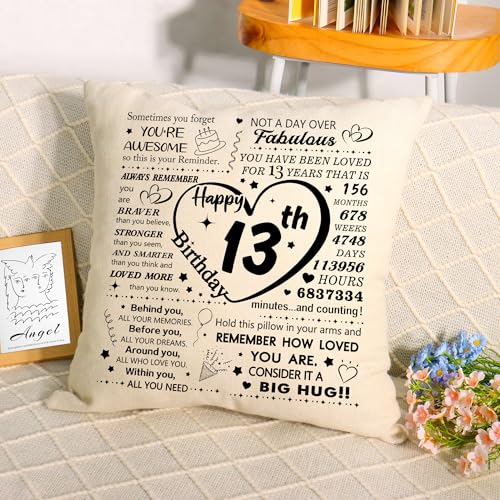 13th Birthday Gift Throw Pillow Cover - 18x18 Inch Inspirational Keepsake