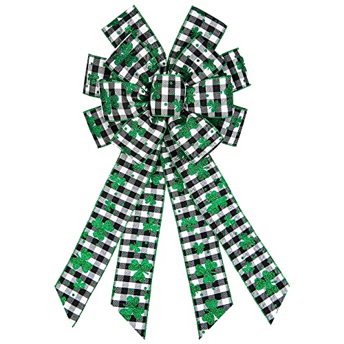 Hying Large St. Patrick's Day Buffalo Plaid Wreath Bow with Shamrock