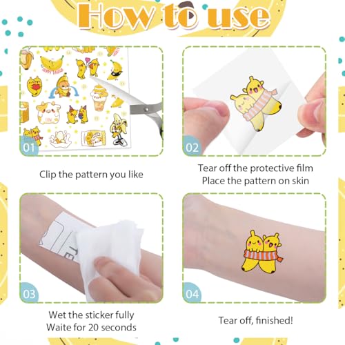 Cute Banana Temporary Tattoos 96 Pcs Waterproof Kids Party Favors