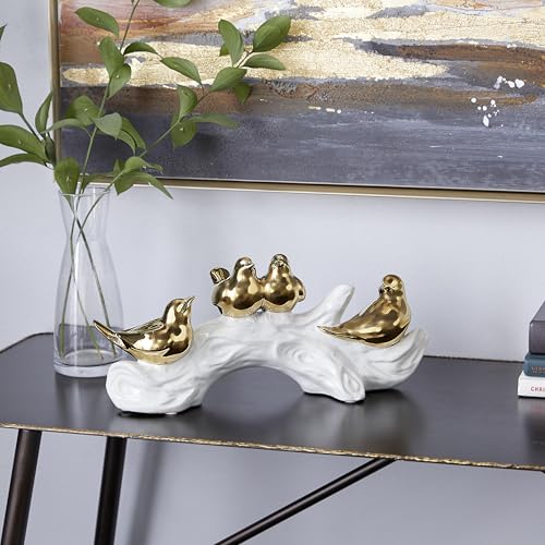 Deco 79 Porcelain Ceramic Bird Decorative Sculpture Home Decor Statue, Accent Figurine 14" x 5" x 6", Gold