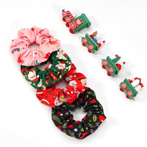 Bookay Christmas Hair Scrunchies 4-Pack Cute Festive Elastic Hair Ties