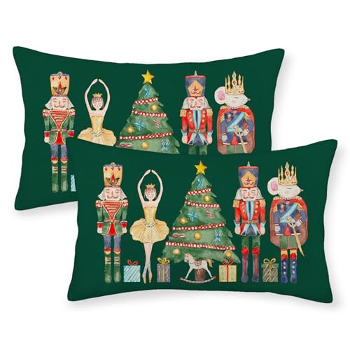 Green Nutcracker Pillow Covers 12x20 Set of 2 for Christmas Decor