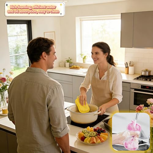 Dual-Sided Heavy Duty Kitchen Scrubbing Sponges - Lint-Free & Durable