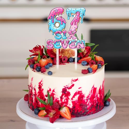 Hushee 67 Birthday Cake Topper - Ice Cream Design, Pink & Blue