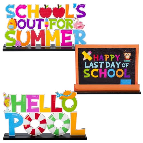 Haooryx Summer Wood Centerpieces - 3Pcs Last Day of School Decor
