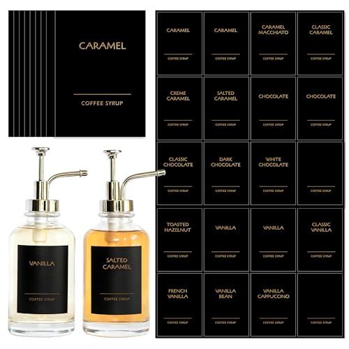 KYONANO 84 Coffee Syrup Labels - Word-Black, Durable & Stylish