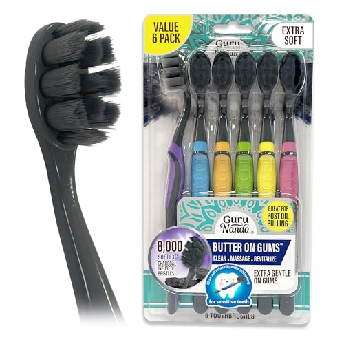 GuruNanda Butter on Gums Charcoal Toothbrush - 6 Pack Extra Soft