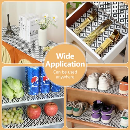 Qianglive Non-Slip Drawer Shelf Liner, 12 in x 10 FT, Black and White
