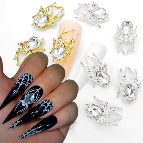 Spider Nail Charms Rhinestones - 20 Pcs Gold & Silver Alloy DIY Art