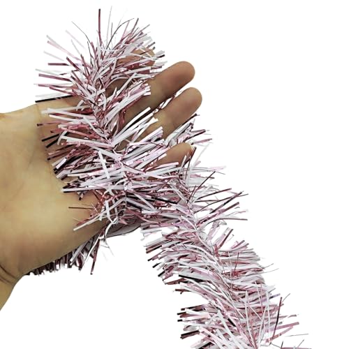 Carytalee 36 FT Christmas Tinsel Garland - Rose Gold & White