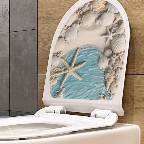 BooDecal Ocean Series Wall Decals for Bathroom Toilet Lid Cover Tropical Fish & Seashells 13x14.6 Inches