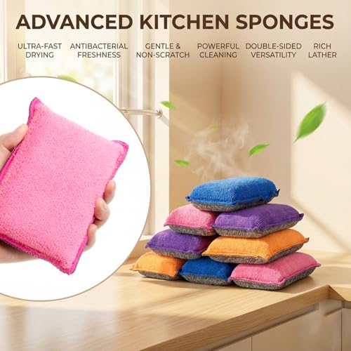 MAQIHAN 8 Pack Non-Scratch Microfiber Dish Scrubbers