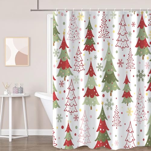 Merry Christmas Shower Curtain - Waterproof Holiday Decor 72"x72"