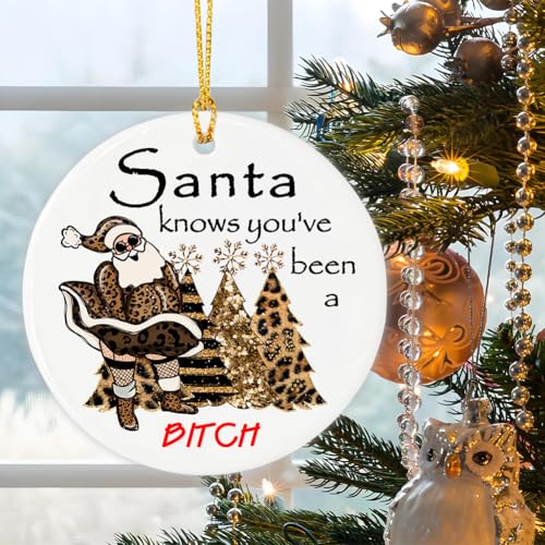 Naughty Santa Ornament - Sassy Christmas Ceramic Decoration 2.83"