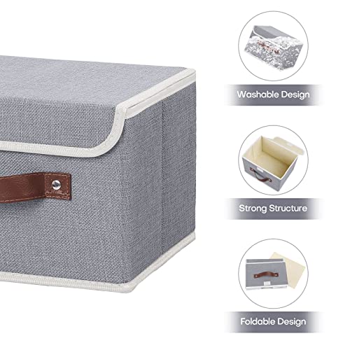 Small Gray Fabric Storage Box Bin with Lid - ANMINY 10"x8"x7"