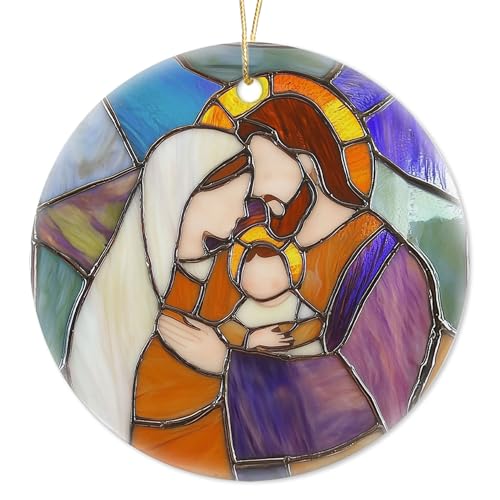 Stained Glass Nativity Ornament - Mary, Joseph & Baby Jesus