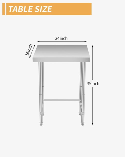 16X24x35 Inch Stainless Steel Table, NSF Heavy Duty Worktable with Open Base, Rust-Resistant Utility Prep Table for Kitchen, Restaurant, Garage, Indoor/Outdoor