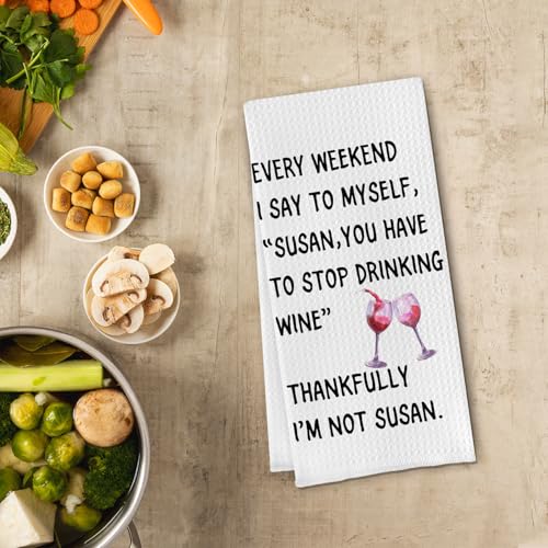 Funny Wine Waffle Kitchen Towel - Section 1, 16x24 Absorbent Dish Hand Towel