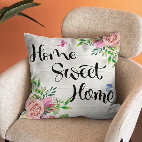 Multicolor Home Sweet Home Spring Flower Throw Pillow Cover 18x18 Inch - Farmhouse Decor