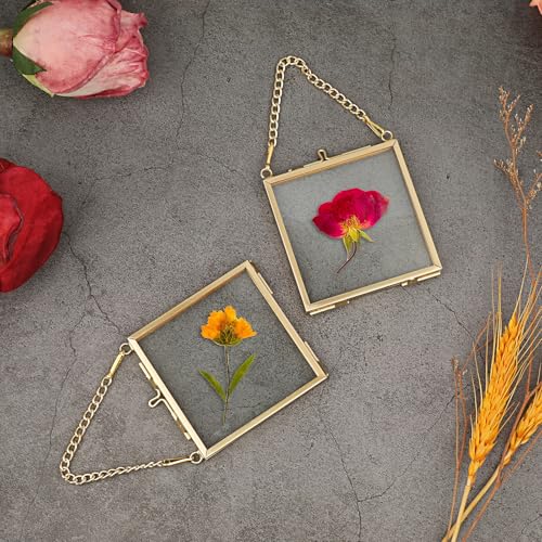 JUXYES 2.8" Hanging Mini Double Glass Picture Frame - Gold, 2 PCS