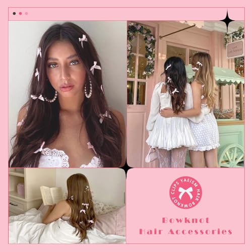 30PCS Pink Satin Bow Hair Clips Mini Bowknot Barrettes for Women Girls