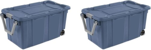 Blue Moonlight 40 Gallon Rolling Storage Bin - Durable Stackable Plastic Tote | 2-Pack