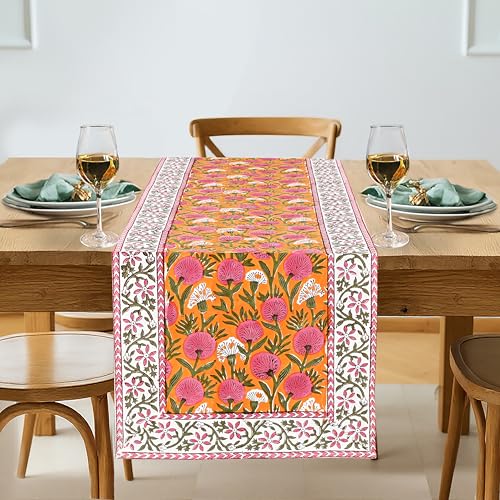 Ridhi Hand Block Print Table Runner - Bubblegum Pink, 16x106 Inches