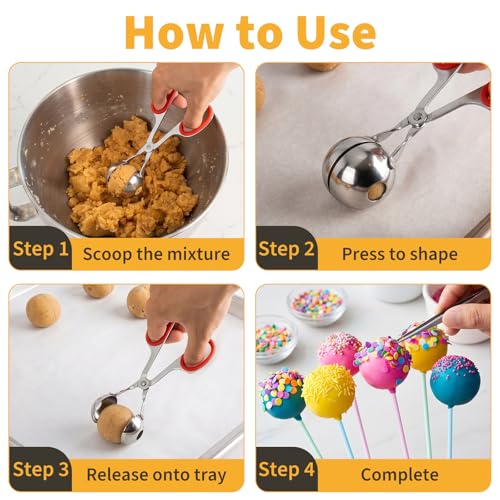 Stainless Steel Cake Pop Scoop Set, 2-Pack Non-Stick Cookie Dough Ball Maker