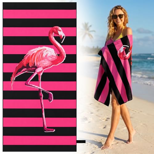 MelonBoat Oversized Beach Towel for Adults - Double-Sided Flamingo Design, 35"x72"