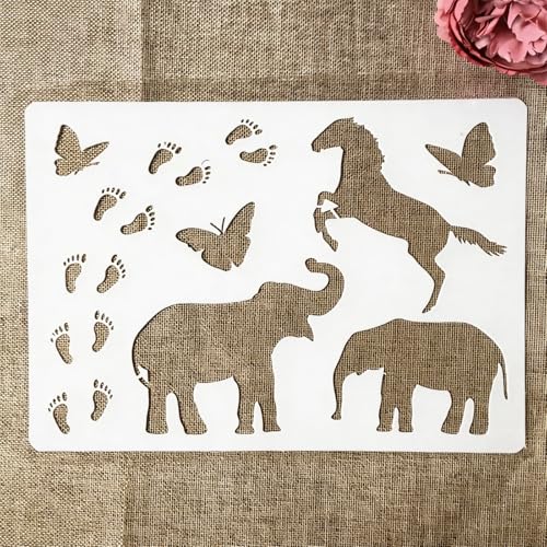 TIAMECH A4 Reusable Elephant and Horse Painting Stencil