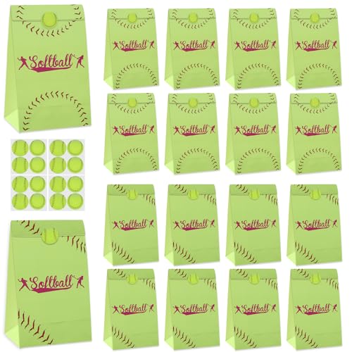Softball Gift Bags - 20 Pack Party Favor Bags with Stickers