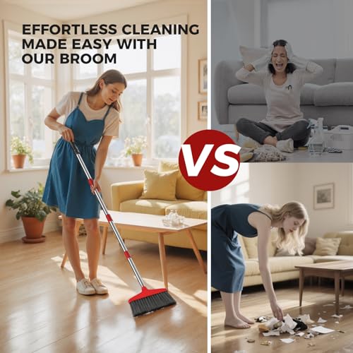 Nodirz Handy Broom with Adjustable Stainless Steel Handle - Indoor/Outdoor Use