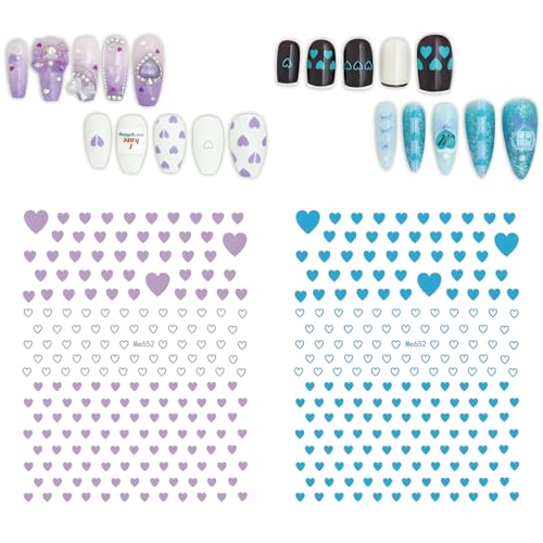 12 Sheets 3D Heart Nail Stickers - Self-Adhesive Valentines Nail Art Decals
