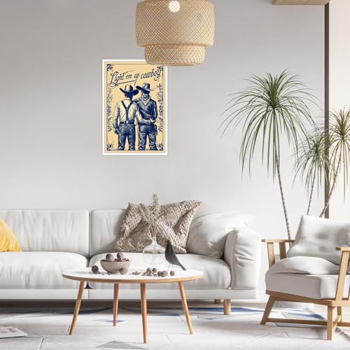 Vintage Cowboy Couple Canvas Wall Art - 8x10in Retro Western Poster