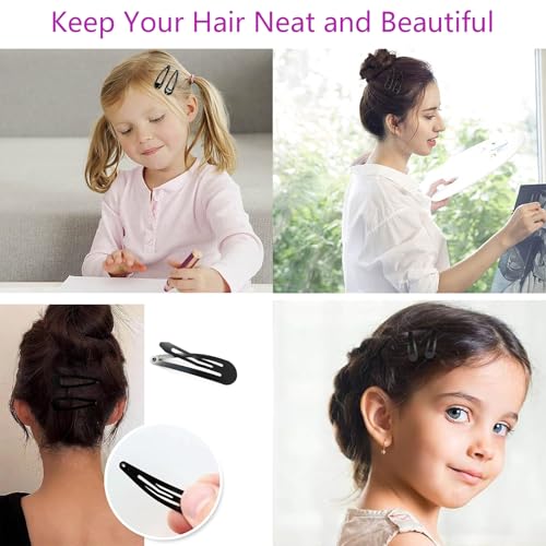 Tuefuzy 70 Pack 2 Inch Black Metal Snap Hair Clips Non Slip Barrettes