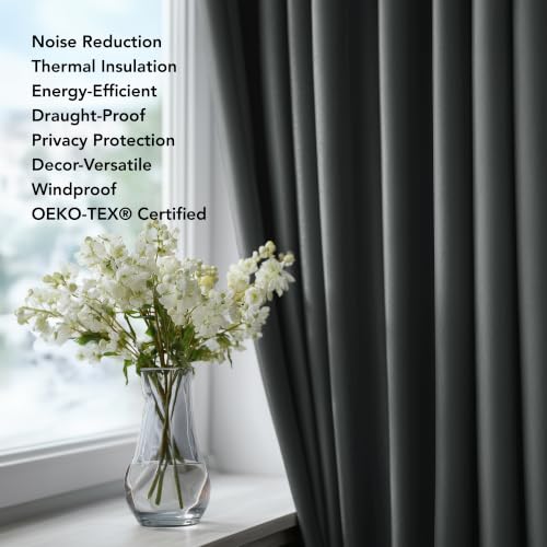 Deconovo Dark Grey Blackout Curtains 100 x 108 Inches - Room Darkening Panel