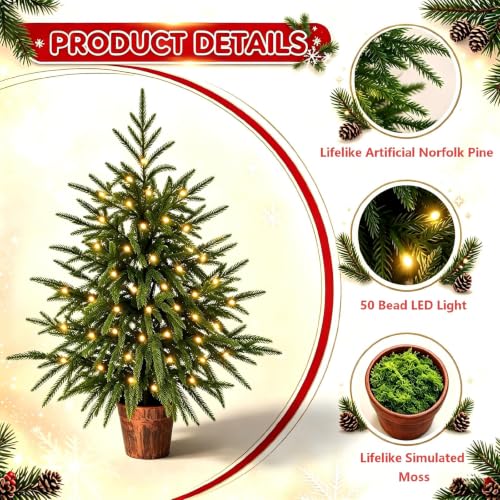 2-Pack 2ft Pre-Lit Artificial Norfolk Pine Christmas Tree Topiary - Green