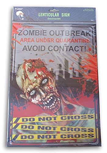Halloween Lenticular Zombie Poster Sign 10.75 x 14.75 Inches